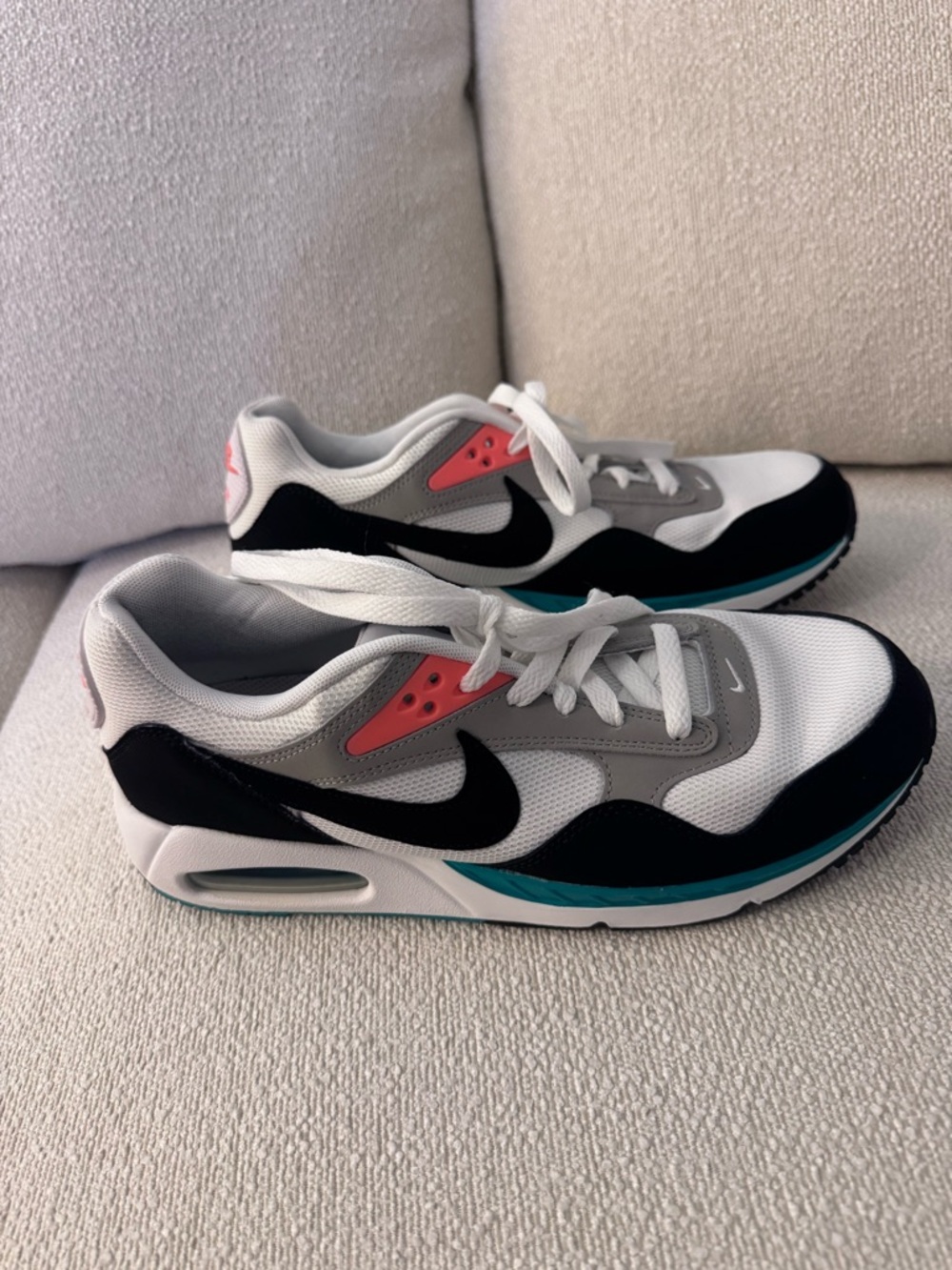 Nike Women’s Air Max Correlate Sneakers in White/New Green/Bright Mango/Black - Picture 3 of 8